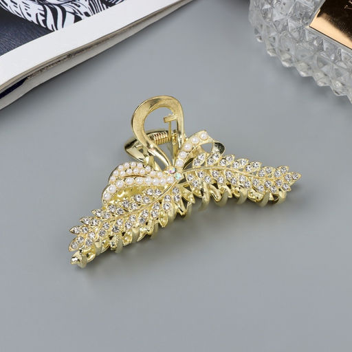 Цена за 6 шт. Крабик для волос «Лесли», веточка, 8 см, золото