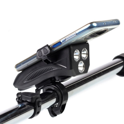 Фонарь передний COMIRON HOLDER ABS, IPX5; 3*T6 LED, 400lm 4800mAh USB индикатор заряда POWER BANK сигнал 130Дб крепление смартфона чёрный /уп 20/80/ - Галеонтрейд фото 12