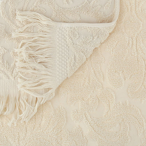 Полотенце махровое "Вензель" 50х90см, хлопок 100%, с бахромой, кремовый (Китай)