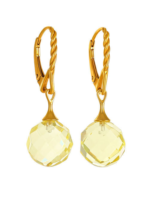 Позолоченные серьги-подвески с натуральным янтарём с алмазной огранкой Баккара