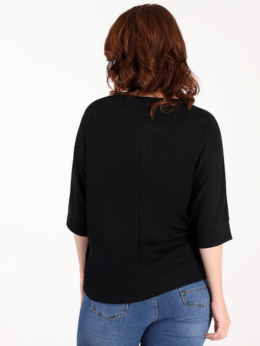 Блузка теплая женская больших размеров с надписями из страз - Almond фото 3