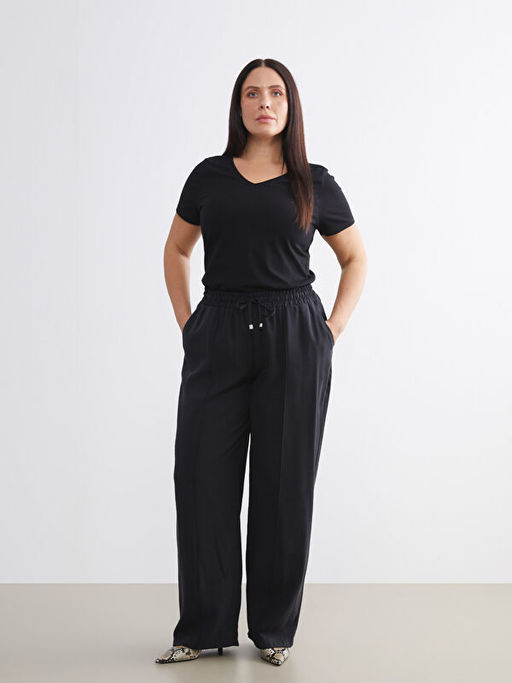 B?y?k Beden Modal Kar???ml? Kad?n Pantolon