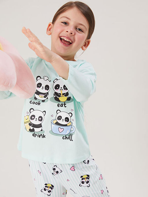 Bisiklet Yaka K?z ?ocuk Pijama Tak?m?