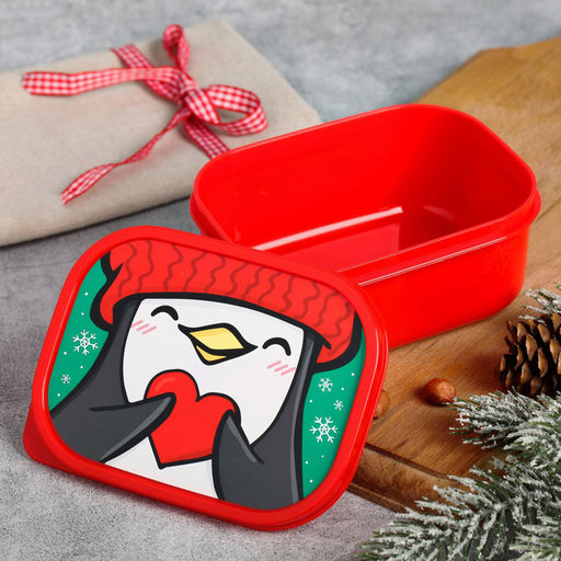 Цена за 2 шт. Ланч - бокс новогодний Пингвины, 500 мл