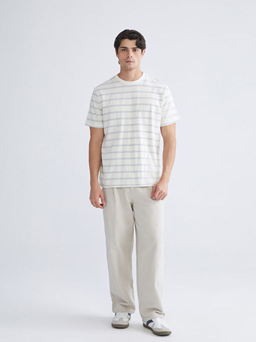 Bisiklet Yaka ?izgili Penye Erkek Ti??rt