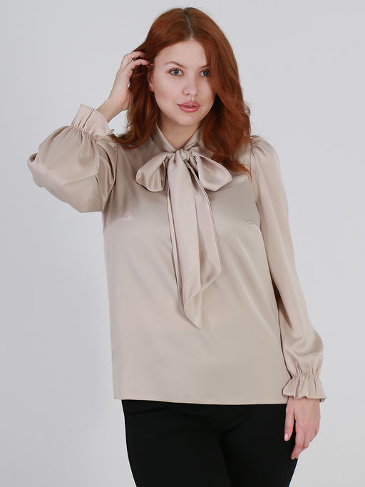 Бежевая блузка с бантом больших размеров - Almond фото 4