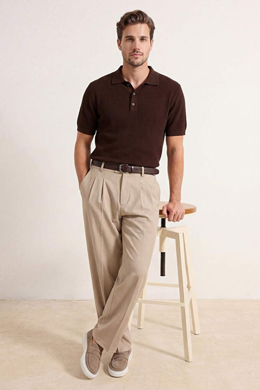 Kahverengi Regular Kesim Dokulu Triko Polo Yaka T-shirt TMNSS26PO00023 - Trendyolmilla фото 2