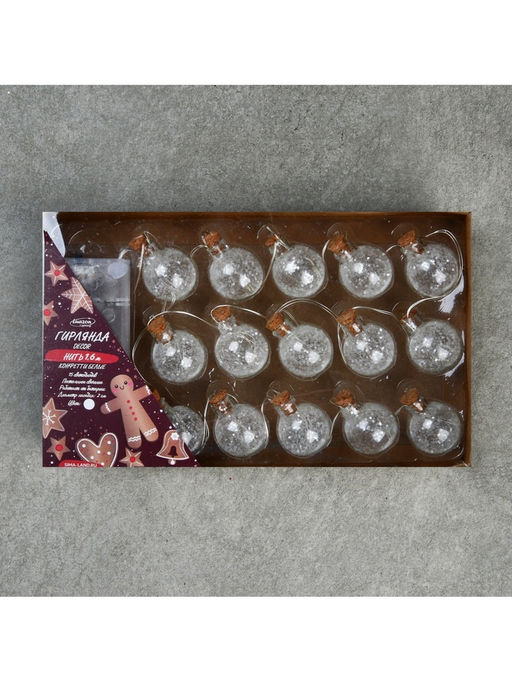 Гирлянда Нить 1.6 м с насадками Шарики с белым конфетти, IP20, серебристая нить, 15 LED, от батареек АА?2, свечение белое - Luazon lighting фото 9