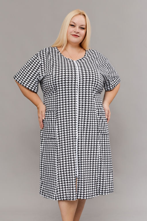 Халат домашний на молнии больших размеров Х-01 гусиная лапка