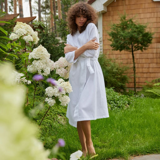 Халат вафельный женский Экономь и Я рукав 3/4 цвет белый размер 50-52, 100% хлопок, 200 г/м²