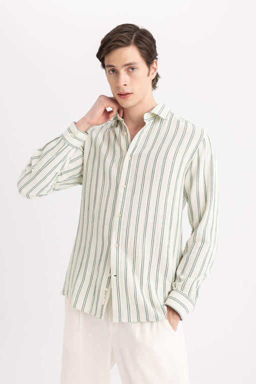 Рубашка в полоску с длинными рукавами и воротником-поло стандартного кроя - Defacto фото 4