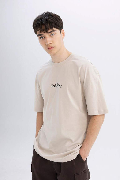 Футболка с короткими рукавами и круглым вырезом Keith Haring Comfort Fit - Defacto фото 4