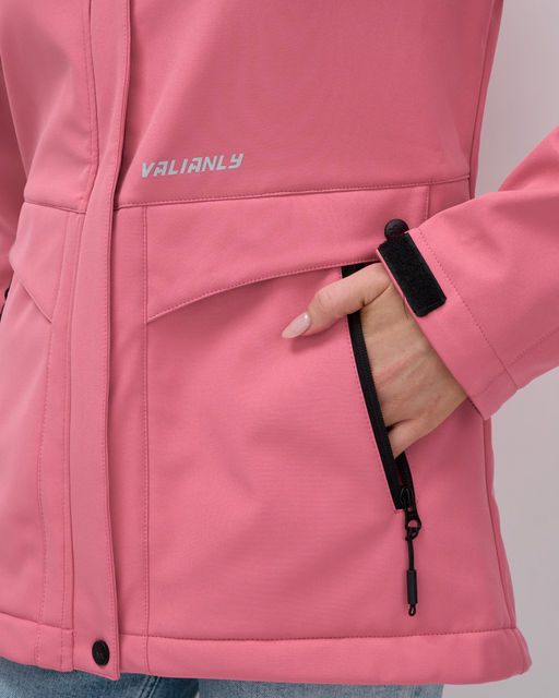 Ветровка спортивная женская с капюшоном softshell розового цвета 9566R - Mtforce фото 21