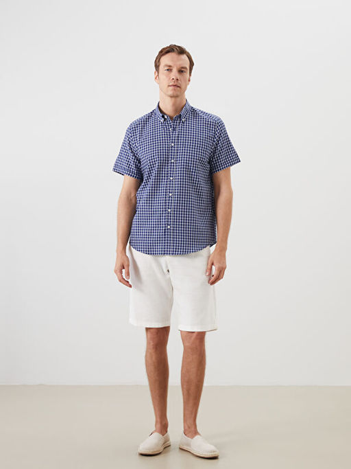 Regular Fit K?sa Kollu Ekose Oxford Erkek G?mlek