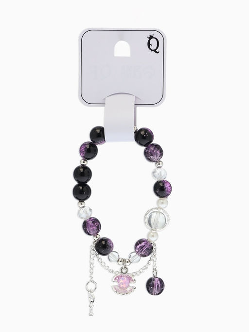 Браслет с подвесками «Сахарный» ракушка, шар №10/8, d=6 см, чёрно-фиолетовый в серебре