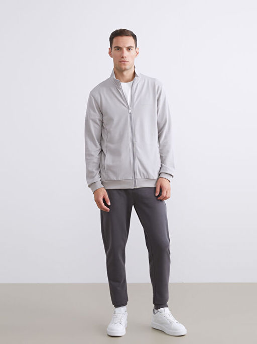 Rahat Kal?p Dik Yaka Erkek Fermuarl? Sweatshirt