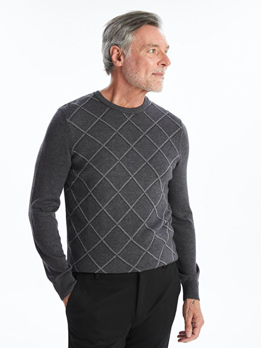 Bisiklet Yaka Uzun Kollu Ekose Erkek Triko Kazak