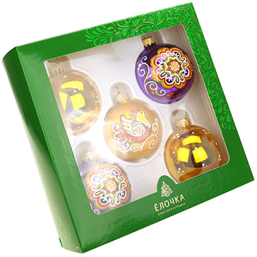 Елочная игрушка шар стеклянная Полюшко д6см, ручная художественная роспись, подарочная упаковка, набор 5шт (Россия) - Домашняя мода фото 7