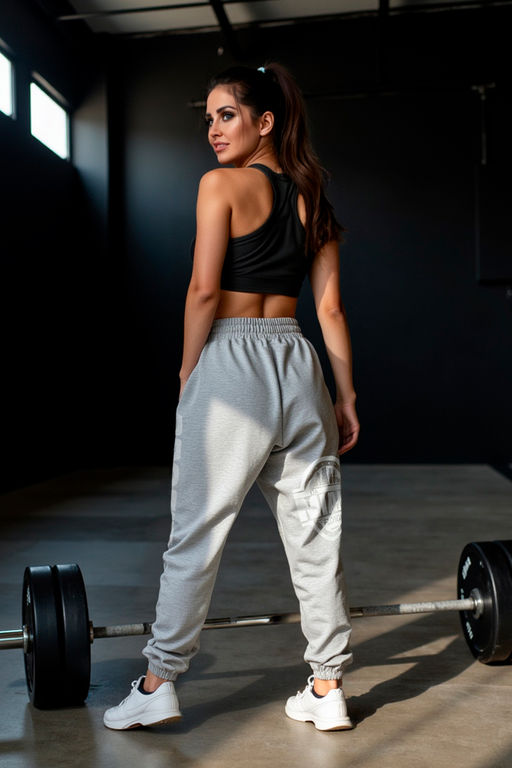 Брюки "бананы" с серым принтом