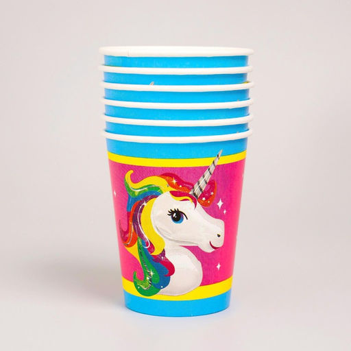 Набор бумажной посуды Единорог жемчужная фольга, 6 тарелок, 1 гирлянда, 6 стаканов, 6 колпаков - Страна карнавалия фото 5