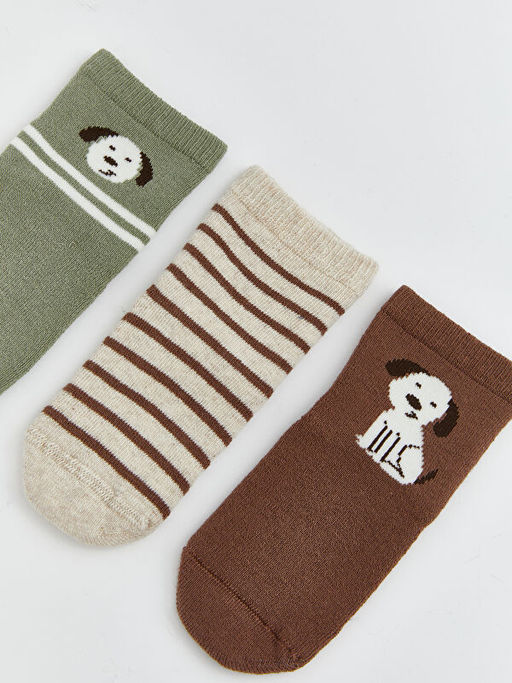 Bask?l? Erkek Bebek Soket ?orap 3l?