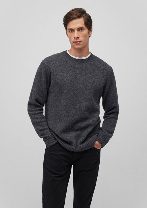 Bisiklet Yaka Gri Kazak - Mavi фото 2