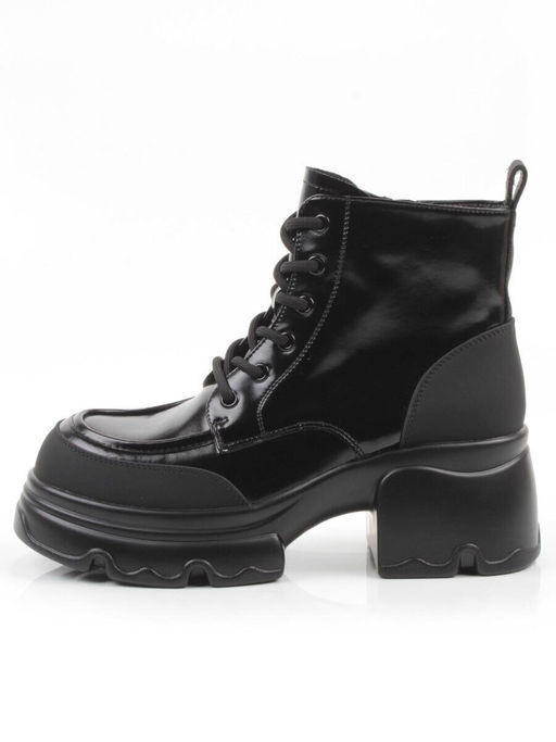 01-F591-1 BLACK Ботинки демисезонные женские (натуральная кожа, искусственная кожа)