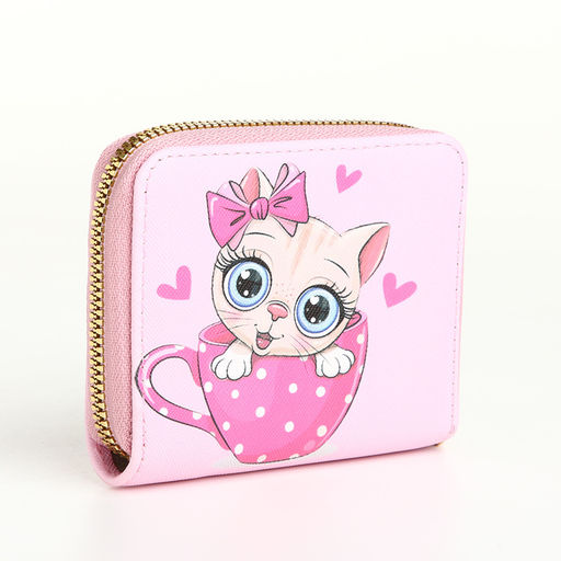 Кошелёк детский «Кошечка», на молнии, розовый