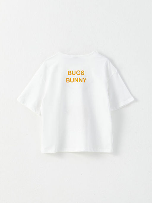 Bisiklet Yaka Bugs Bunny Bask?l? K?sa Kollu K?z ?ocuk Ti??rt