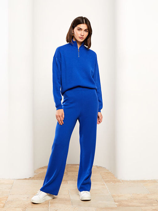 Kad?n Beli Lastikli D?z Triko Pantolon