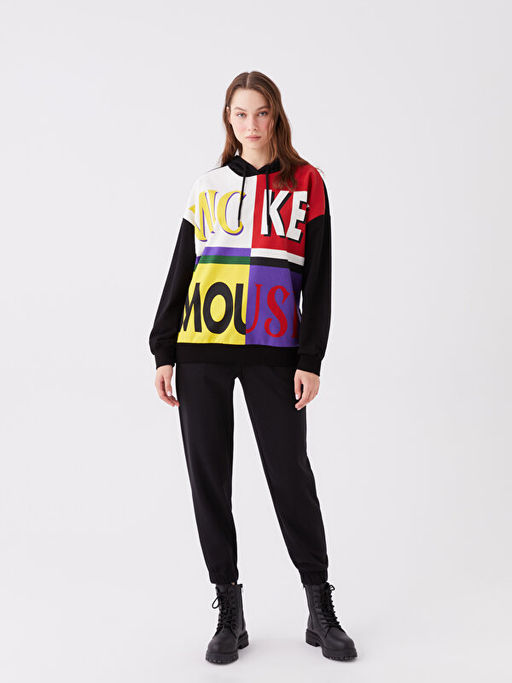 Mickey Mouse Bask?l? Uzun Kollu Oversize Kad?n Hoodie - Waikiki фото 3