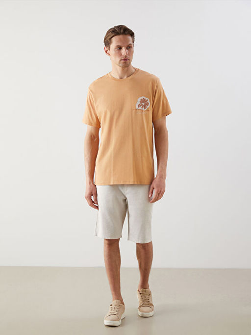 Bisiklet Yaka K?sa Kollu Bask?l? Penye Erkek Ti??rt