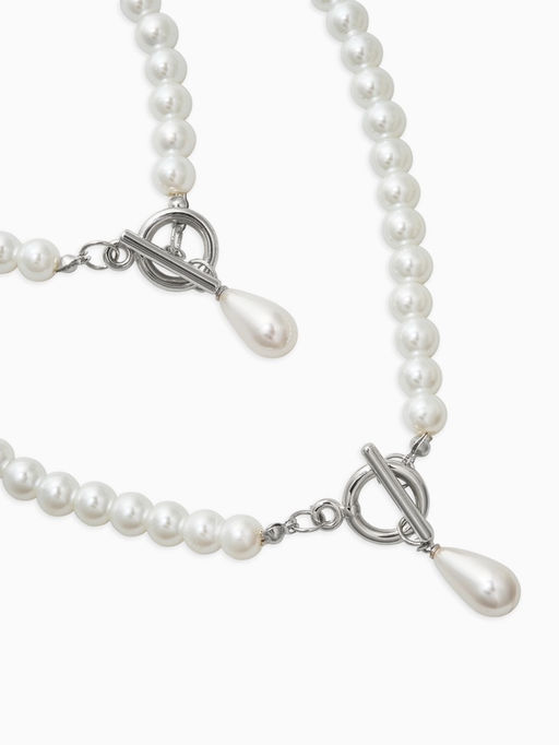 Набор 2 пред-та: бусы.браслет "Жемчуг", капелька, цвет белый в серебре L=18/42см №8