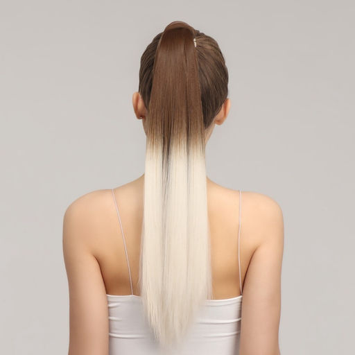 Хвост накладной, прямой волос, на резинке, 60 см, 100 г, цвет омбре русый, молочный