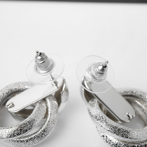 Серьги металл Фьюче круги плетения, цвет серебро - Qf фото 3