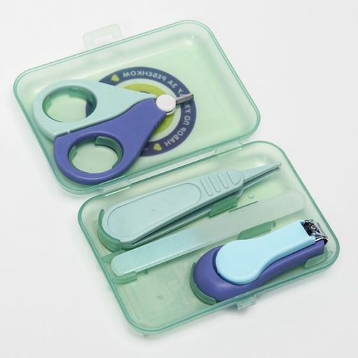 Детский маникюрный набор (ножницы, книпсер, пилка, пинцет), голубой