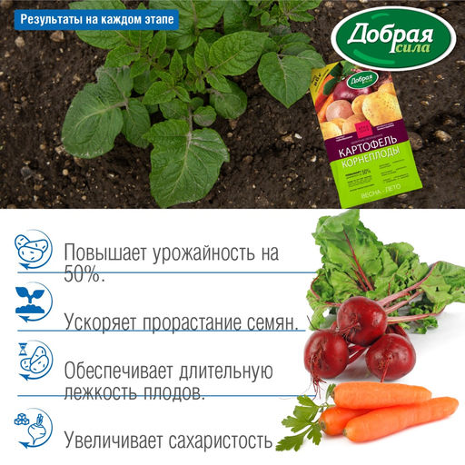 Компл. мин. удобр. Добрая сила Картофель-Корнеплоды, пак.0,9кг - Спарк фото 2