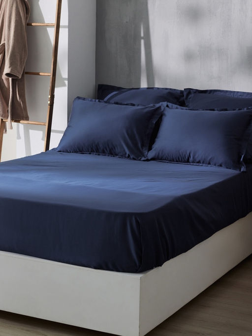 Простыня на резинке 2-спальная SL Home Tencel, 180×200+30 см, тенсель, синяя