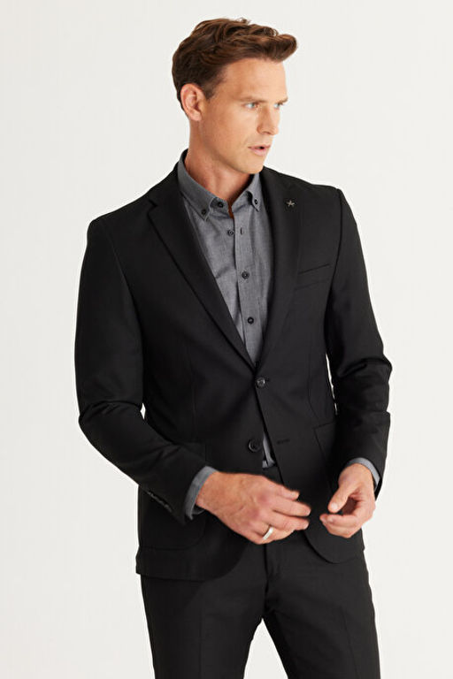 Ekstra Slim Fit Dar Kesim Mono Yaka Y_nl_ Siyah Tak_m Elbise 4A3024100016SYH