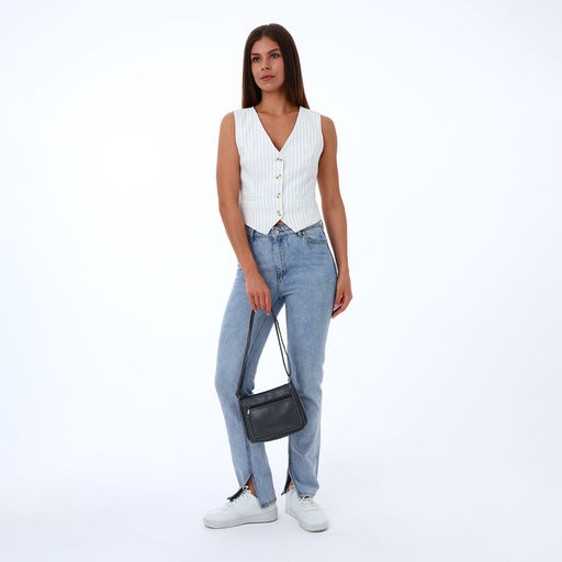 Сумка женская, среднего размера, кросс-боди, на молнии, 20×8.5×15 см, серая