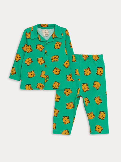 Polo Yaka Uzun Kollu Bask?l? Erkek Bebek Pijama Tak?m? - Waikiki фото 3