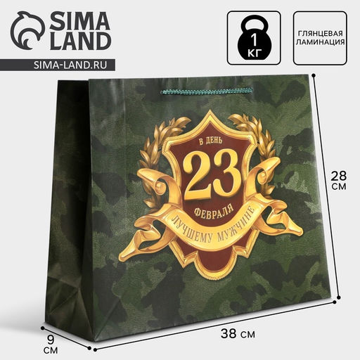 Цена за 2 шт. Пакет подарочный ламинированный, упаковка, «С 23 февраля», L 28×38×9 см