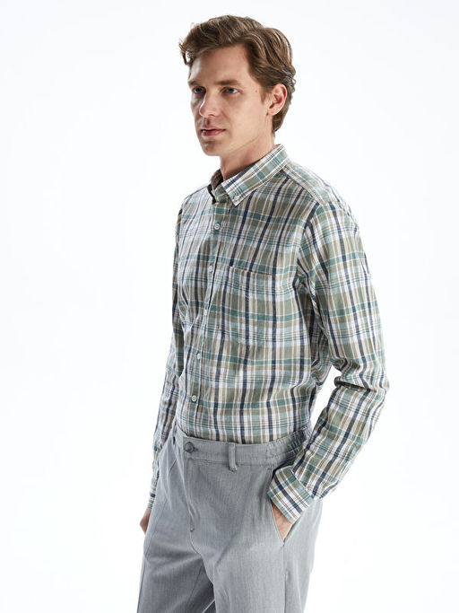 Regular Fit Uzun Kollu Ekose Poplin Erkek G?mlek