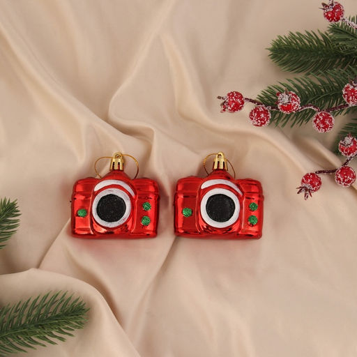 Цена за 2 шт. Ёлочные игрушки 2 шт. Зимнее волшебство. Фотоаппарат пластик, 6.56 см, красный