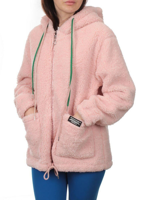 1002 PINK Куртка плюшевая демисезонная (65% хлопок, 35% полиэстер) оверсайз 48-52