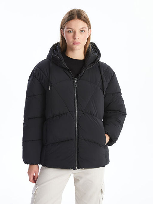 Kap??onlu D?z Oversize Kad?n ?i?me Mont