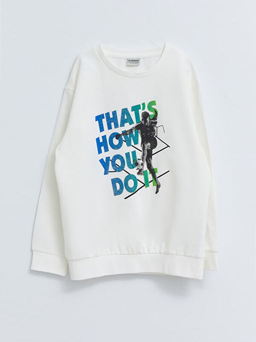 Bisiklet Yaka Bask?l? Uzun Kollu Erkek ?ocuk Sweatshirt