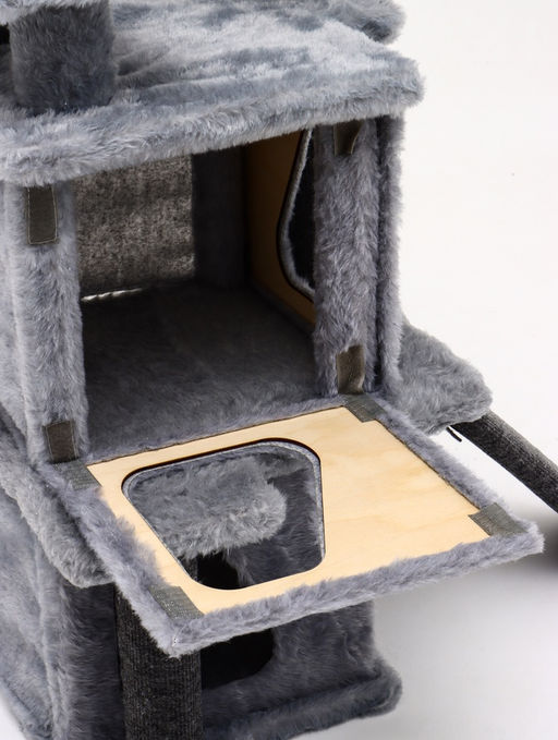 Домик для кошек с когтеточкой, квадратный, этажи 33 х 40 х 103 см, ковролин , серая