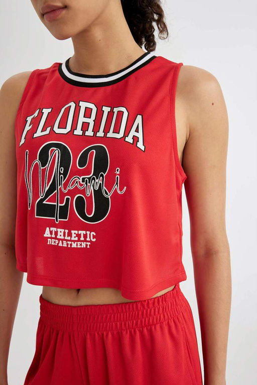 Укороченная майка с принтом DeFactoFit с круглым вырезом фото 9