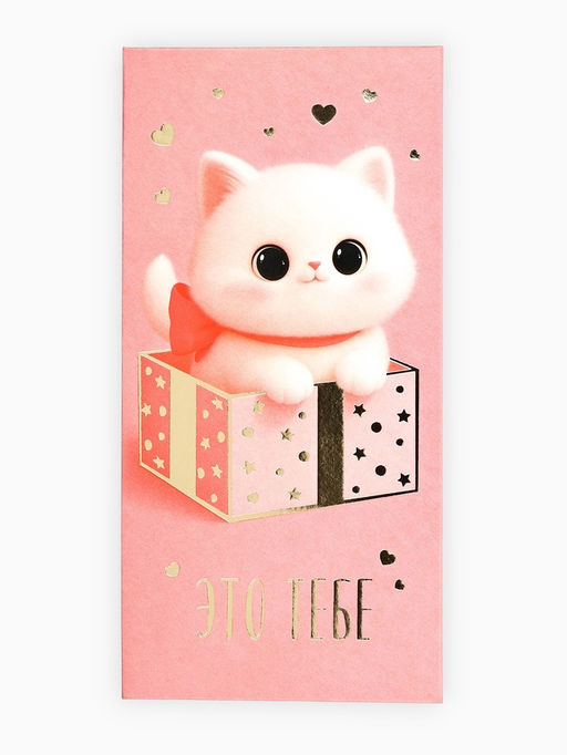 Цена за 10 шт. Конверт для денег «Это тебе», котик, тиснение, 16.5×8 см